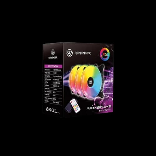 revenger rainbow 3 120mm argb black casing cooling fan with controller 3xfan