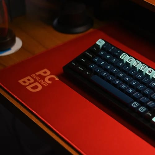 russet potato mouse pad with pc builder bd logo on red surface
