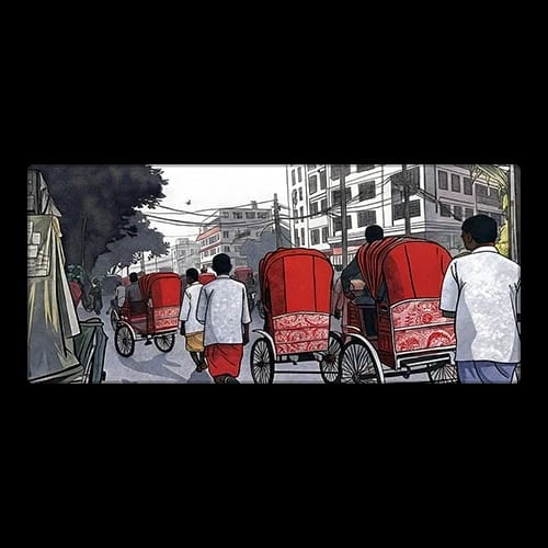 street vibes desk mat featuring rickshaw street illustration