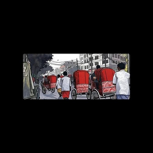 street vibes desk mat with rickshaw street illustration
