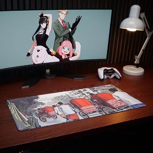 street vibes gaming desk setup with city street design 1