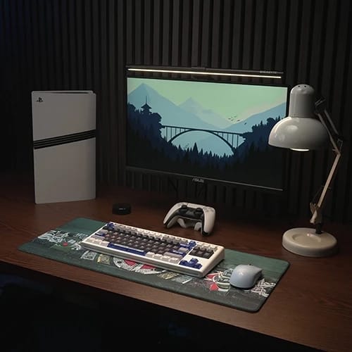 strength in unity green desk setup with keyboard and mouse pad 1