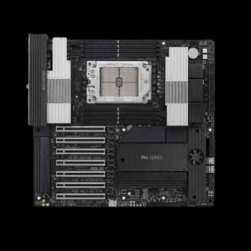 top view of asus pro ws wrx90e sage se motherboard