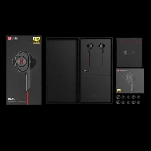 uiisii t6 dual driver hi res wired earphone with mic with box