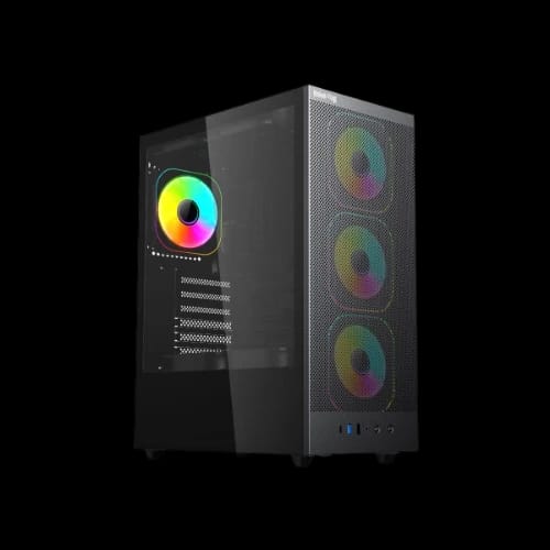 value top aunix 81f4 atx argb gaming case with 4xargb fan black