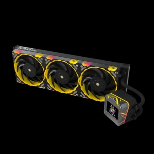 yeston zeaginal zc zeus xt 360mm argb liquid cooler with lcd display angled02