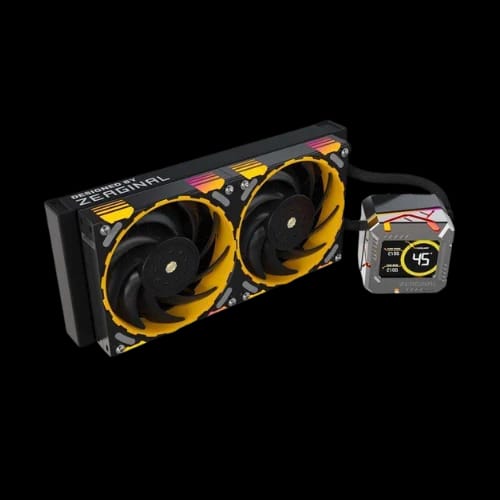 yeston zeaginal zeus 240mm argb liquid cpu cooler with lcd screen black angled left