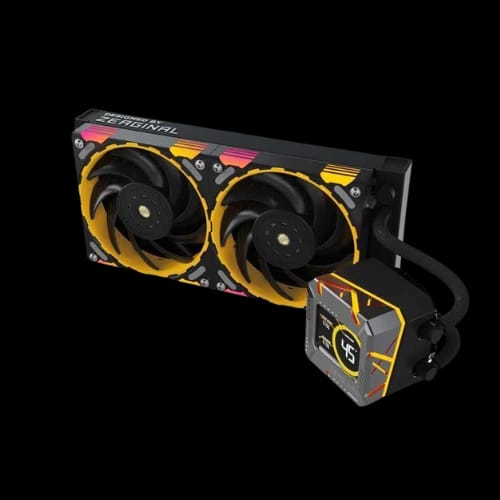 yeston zeaginal zeus 240mm argb liquid cpu cooler with lcd screen black angled right