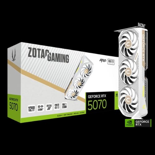 zotac gaming geforce rtx 5070 amp white edition 12gb gddr7 graphics card 1