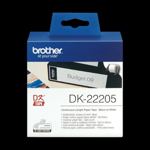 Brother DK-22205 (62mm x 30.4m) Black on White Label Roll