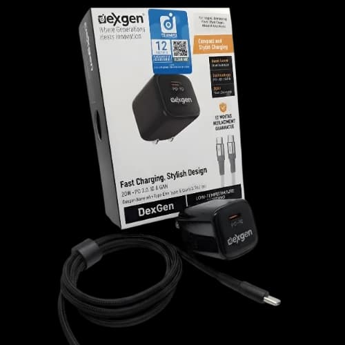 Dexgen Nano 20W PD 3.0 IQ GaN Adapter with 1m C to C Cable (Black)