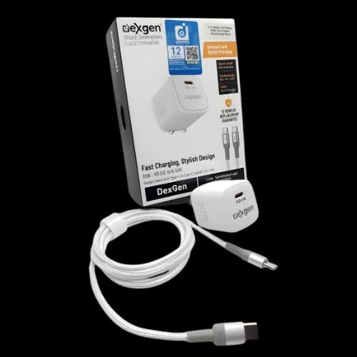 Dexgen Nano 20W PD 3.0 IQ GaN Adapter with 1m C to C Cable (White)