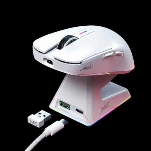 LINGBAO M6 Tri-mode Gaming Mouse with Dock (White)