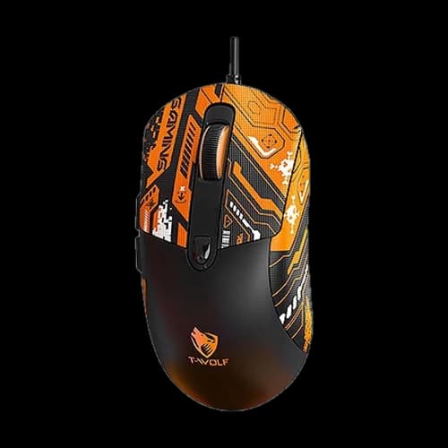 T-WOLF G550 RGB Wired Black Gaming Mouse With Orange Gengar Kuromi Sticker